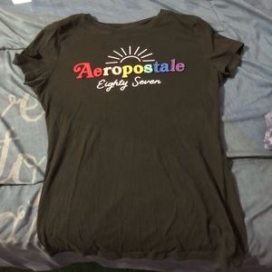 Aeropostale black rainbow letters tee